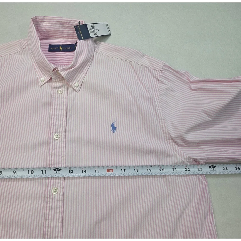Polo Ralph Lauren Shirt Men XL Pink Blue Striped Long Sleeve Button Front Casual